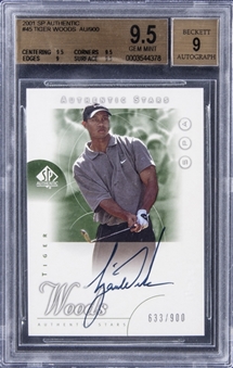 2001 SP Authentic #45 Tiger Woods Signed Rookie Card (#633/900) - BGS GEM MINT 9.5/BGS 9